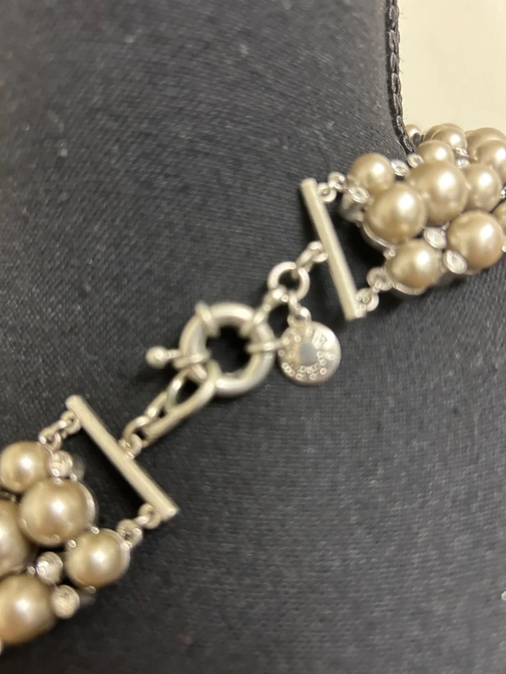 J Crew Clear Rhinestone Crystals and Faux Pearls on a Silver Tone necklace - Picture 7 of 9